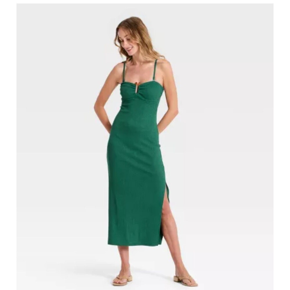 Women's A New Day Textured Knit Maxi Dress Teal Green Small